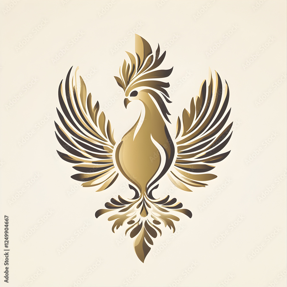 Fototapeta premium Elegant Golden Phoenix Bird Ornate Wings Vintage Design