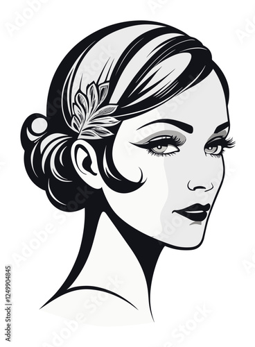 Gatsby glitz detailed side part updo hair with flowery accessory hairstyle 1920s