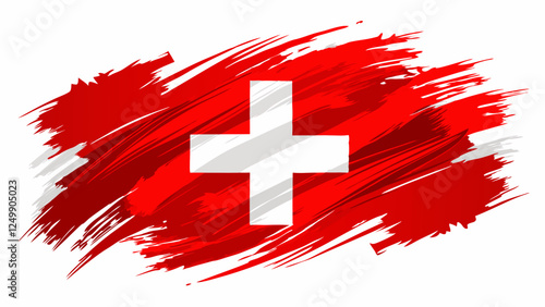 Switzerland flag in abstract brush stroke style isolated on white background