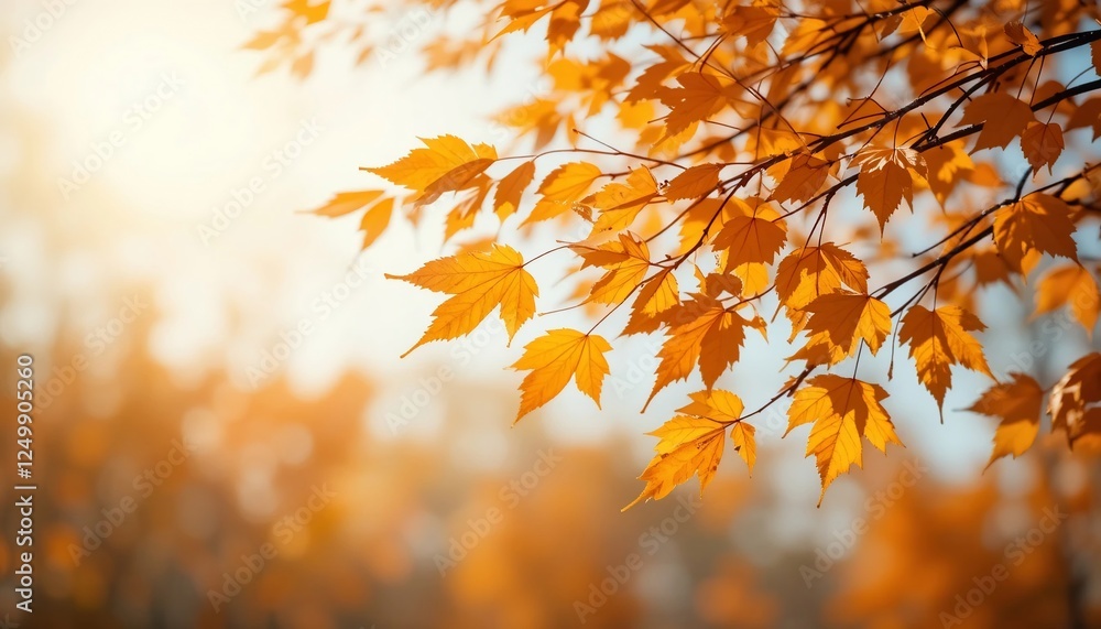 Golden Autumn Leaves on Branch Sunlight Fall Foliage Nature Photography Golden Autumn Leaves on Branch Sunlight Fall Foliage Nature Photography