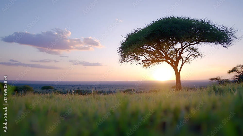 Sunset Silhouette Of Tree In African Savanna Sunset Silhouette Of Tree In African Savanna