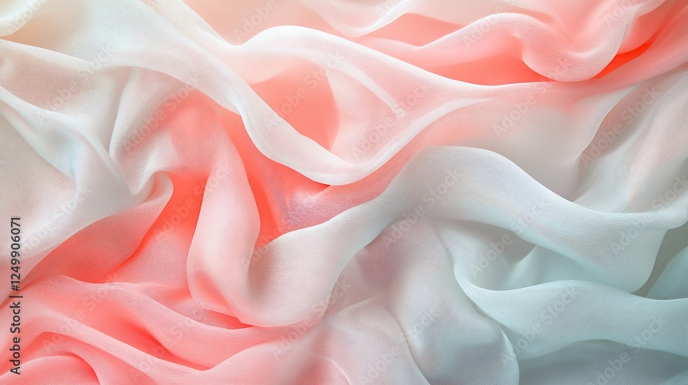 Obraz premium Delicate folds of sheer fabric in soft coral and white creating a flowing texture