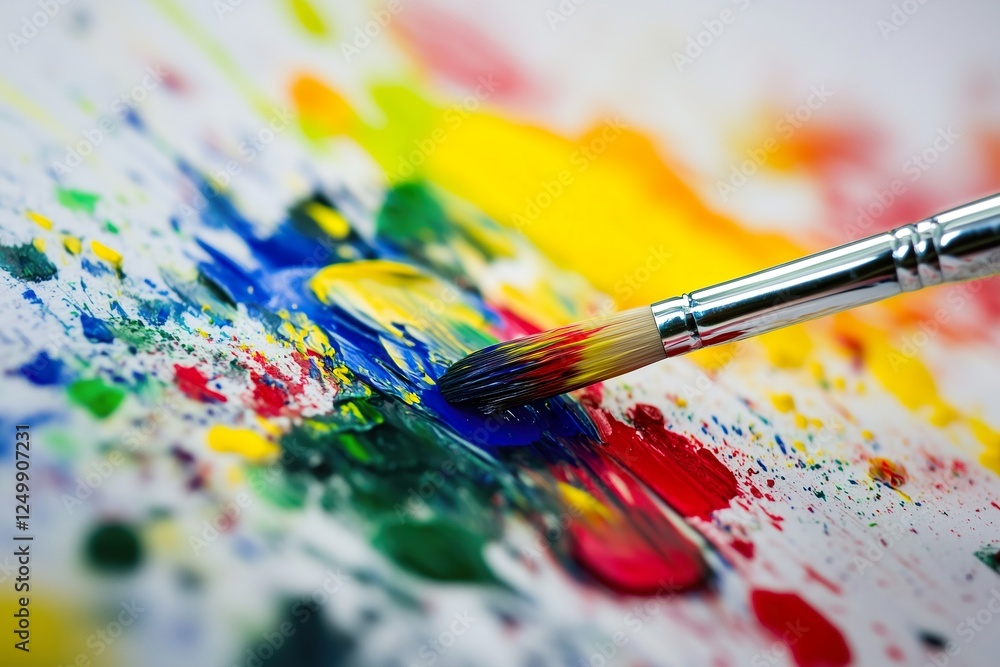 Bright colors blending on a canvas with a paintbrush Bright colors blending on a canvas with a paintbrush
