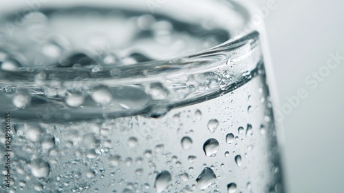 Close-up of a glass of refreshing water, condensation clinging to the sides. photo