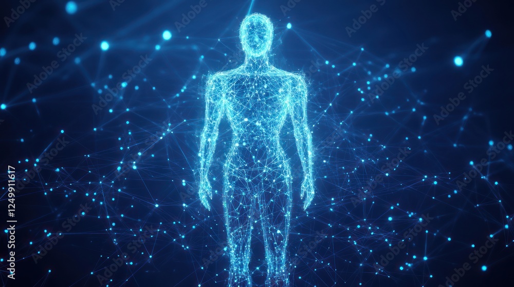 Digital human, network, connection, glowing, abstract, dark background, technology concept, website banner Digital human, network, connection, glowing, abstract, dark background, technology concept, website banner