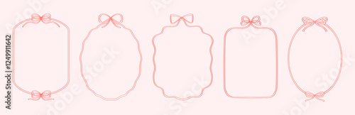 Thin ribbon frames and bow drawn by hand. Pretty frames from ribbon and bows different shapes with space for text