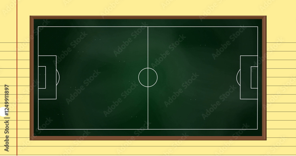 Image of drawing soccer field on chalkboard, creative design on notebook paper background Image of drawing soccer field on chalkboard, creative design on notebook paper background