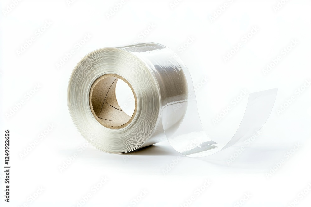 Roll of clear tape is sitting on a white background Roll of clear tape is sitting on a white background