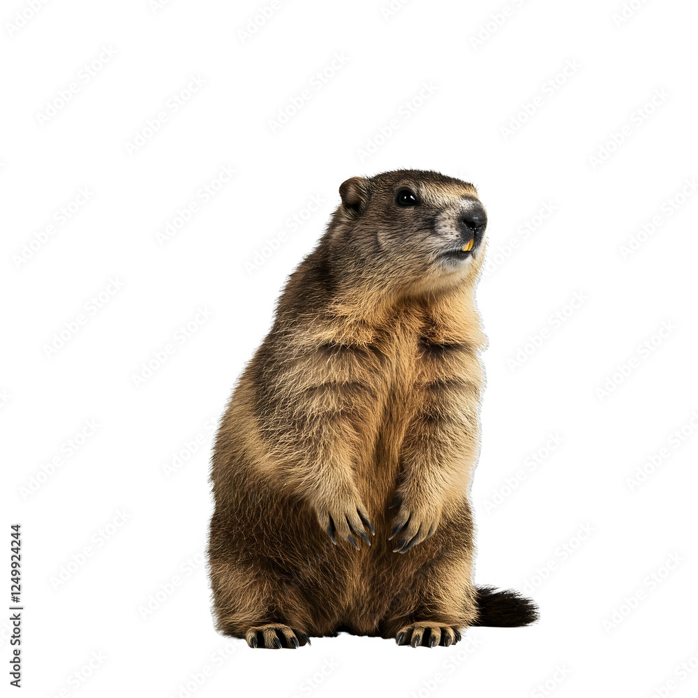 Fototapeta premium Groundhog Standing on Hind Legs Isolated on Transparent Background. PNG