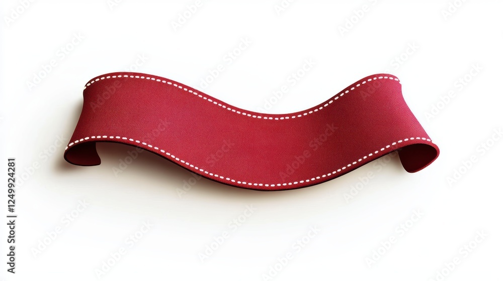 Red ribbon banner with white stitching on an isolated background, vector illustration. Red ribbon banner with white stitching on an isolated background, vector illustration.