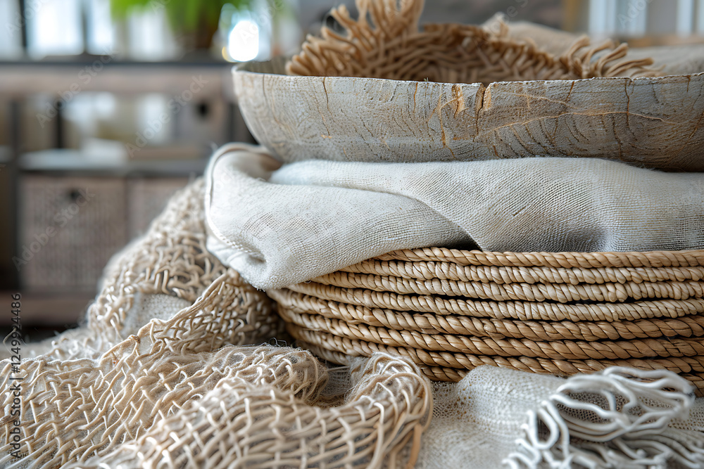 Obraz premium texture in dining room, from delicate lace to sturdy jute, a diverse play of fibers in the dining room speaks the language of texture and tranquility