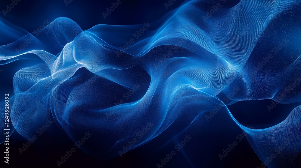 Obraz premium Abstract blue wavy lines on dark background.