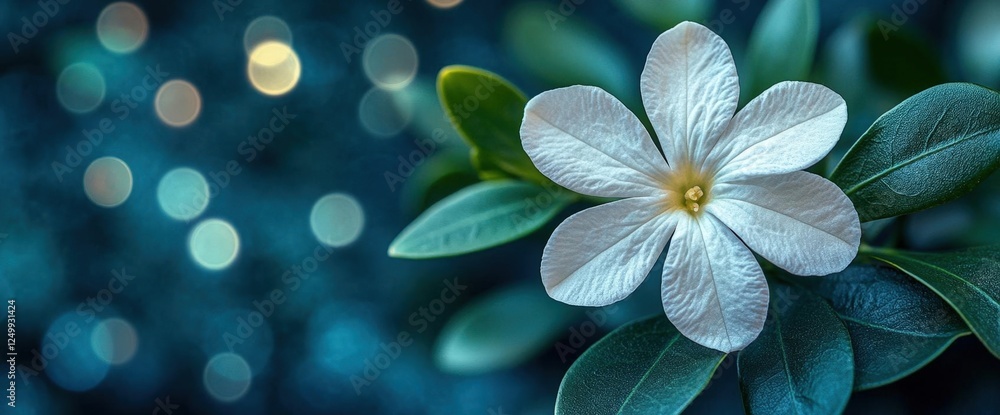 Close Up Of A Beautiful White Flower In Dark Teal Background Close Up Of A Beautiful White Flower In Dark Teal Background