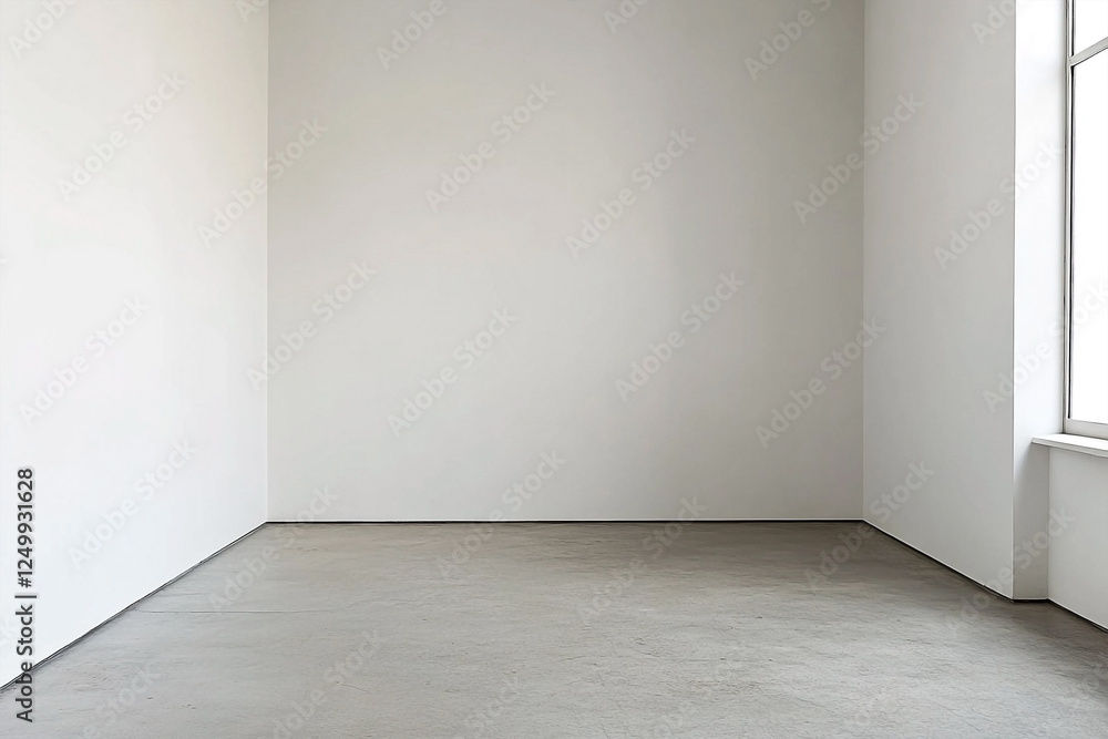 Minimalist Interior Space with Clean Lines, Natural Light and Concrete Floor Minimalist Interior Space with Clean Lines, Natural Light and Concrete Floor