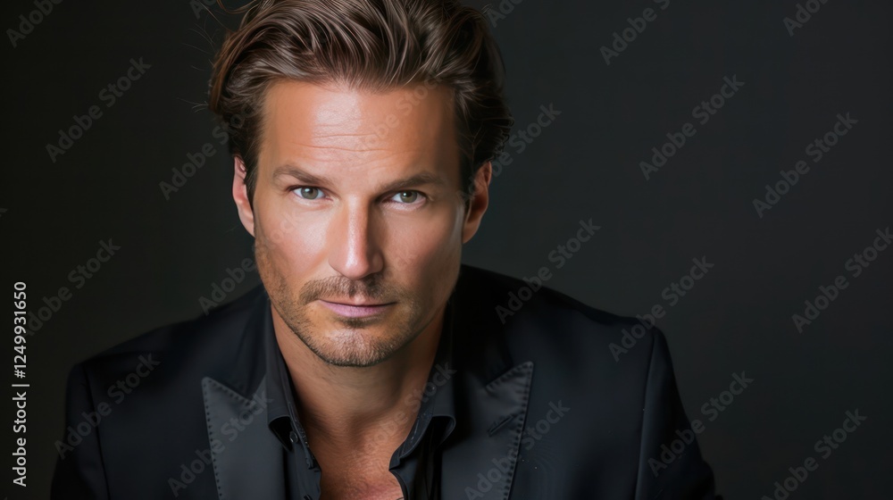 A confident headshot of a man in his 30s with a neatly combed hairstyle, wearing a black suit jacket, exuding professionalism and poise. A confident headshot of a man in his 30s with a neatly combed hairstyle, wearing a black suit jacket, exuding professionalism and poise.