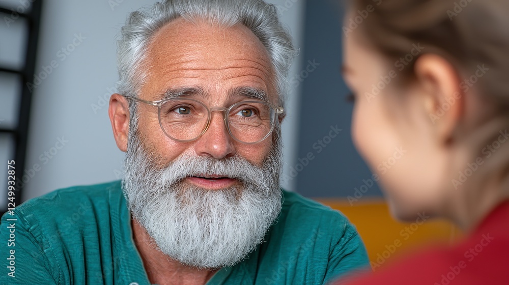 A thoughtful conversation between an older Caucasian man and a younger woman.
