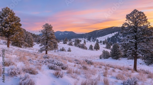 Wallpaper Mural Winter sunset over snowy mountain landscape rocky mountains nature photography peaceful environment wide viewpoint serenity concept Torontodigital.ca