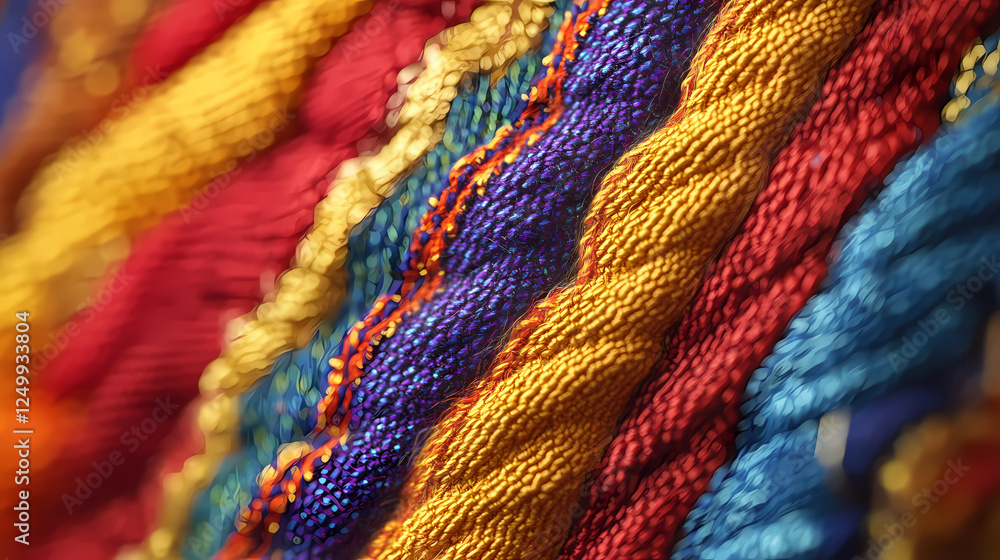 Close-up shot of a traditional tapestry with vibrant woven patterns, showing the fine detailing of the threads. close-up, pattern, details, textiles. Tapestry & Textile Art Effects. Illustration Close-up shot of a traditional tapestry with vibrant woven patterns, showing the fine detailing of the threads. close-up, pattern, details, textiles. Tapestry & Textile Art Effects. Illustration