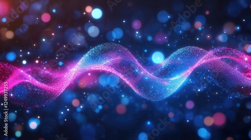 Neon Wave Lines with Bokeh Lights on Abstract Background, Futuristic Data Transfer Concept Wallpaper