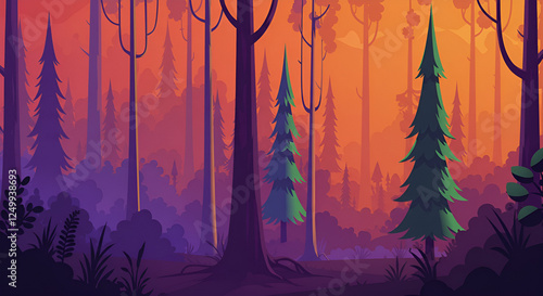 Forest Illustration at Dusk