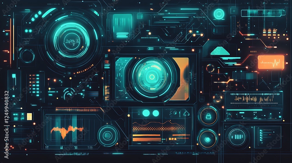 Futuristic Technology Interface Panel Displays Data Futuristic Technology Interface Panel Displays Data