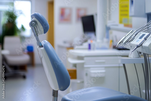 Modern dental office with ergonomic chair and dental equipment photo