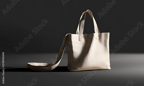 Elegant ecru shoulder bag mockup on a minimalistic dark backdrop