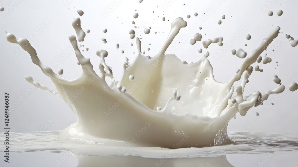 Dynamic Splash of Fresh Milk with Droplets on White Background Captured in High Definition Dynamic Splash of Fresh Milk with Droplets on White Background Captured in High Definition