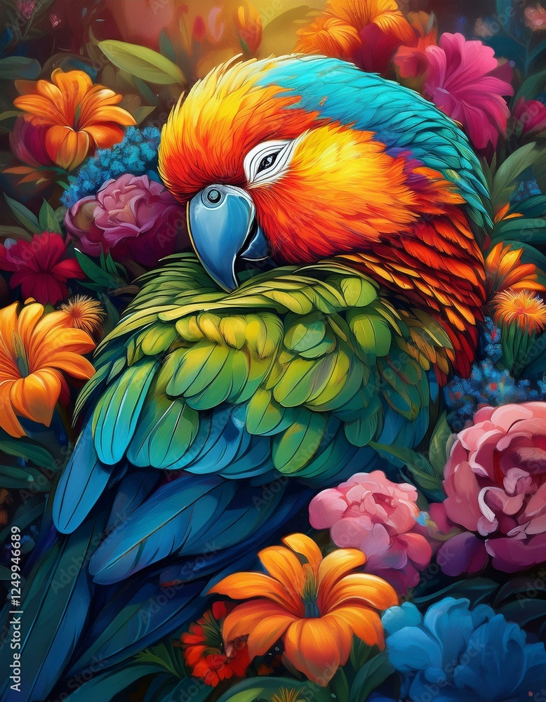 Obraz premium schlafender Papagei