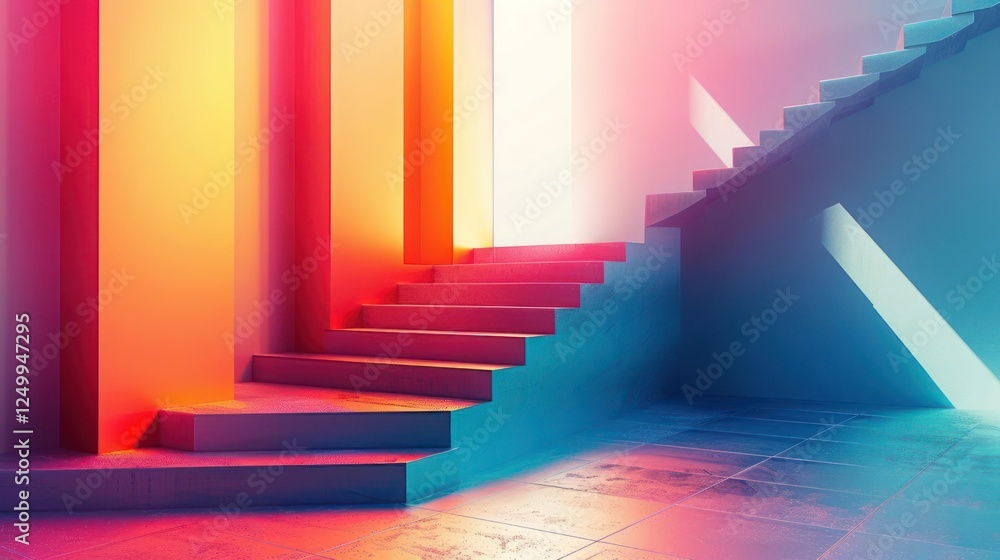 Obraz premium A colorful staircase with a unique design and vibrant colors