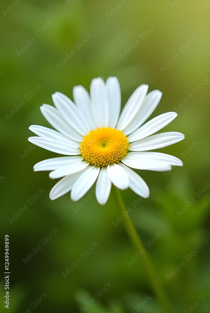 Symmetrical White Daisy Flower Against a Soft Green Background Symmetrical White Daisy Flower Against a Soft Green Background