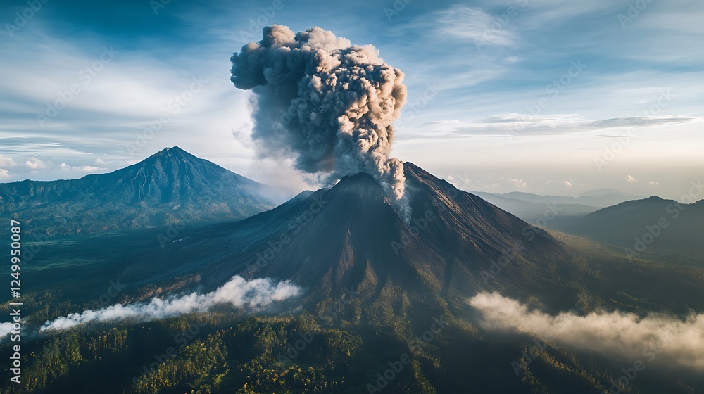 Obraz premium Majestic Volcano Eruption: A Breathtaking Aerial View of a Volcanic Landscape