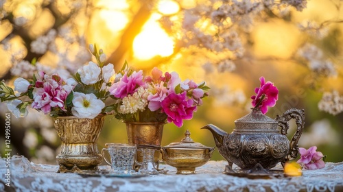 Wallpaper Mural Traditional Haft-Seen Table with Spring Flowers, Celebrating Nowruz and Renewal Torontodigital.ca