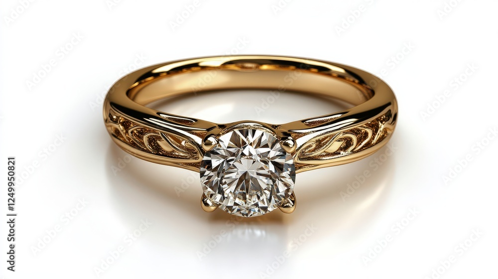 Elegant Gold Ring with Brilliant Diamond Centerpiece and Detail Elegant Gold Ring with Brilliant Diamond Centerpiece and Detail