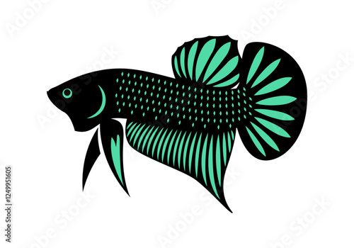 Beautiful Betta Fish Graphics, Black Silhouette Betta Fish Illustration.