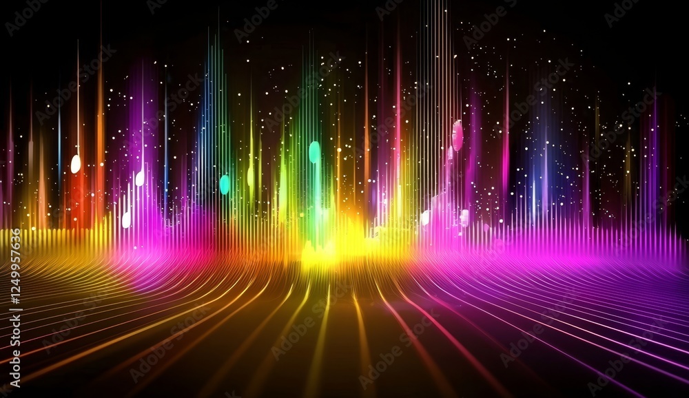 Neon-lit abstract art showcasing the rhythm of a sound wave equalizer. Neon-lit abstract art showcasing the rhythm of a sound wave equalizer.