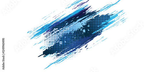 Abstract Blue and White Grunge Background with Halftone Style. Brush Stroke Illustration for Banner, Poster. Sports Background. Scratch and Texture Elements For Design