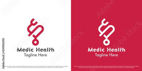 Heart health logo design illustration. Stethoscope silhouette heart heart love support medical doctor hospital care healthcare. Simple minimal geometric linear vector icon symbol.
