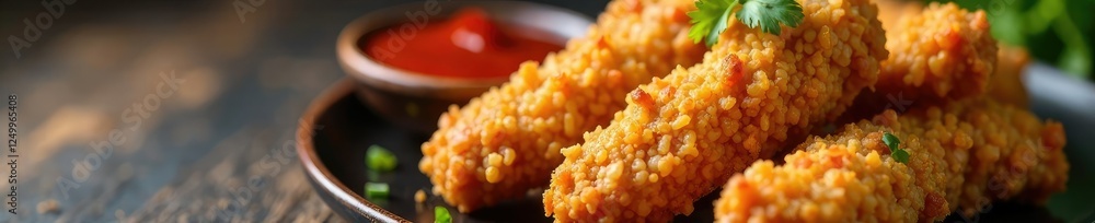 Crispy fried chicken tenders with dipping sauce, sauce, friedchicken, cuisine Crispy fried chicken tenders with dipping sauce, sauce, friedchicken, cuisine