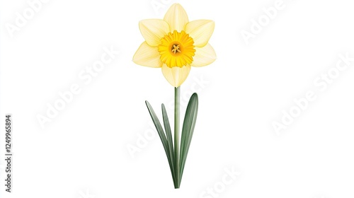 Wallpaper Mural Bright yellow daffodil flower with green leaves against a plain background, symbolizing spring Torontodigital.ca