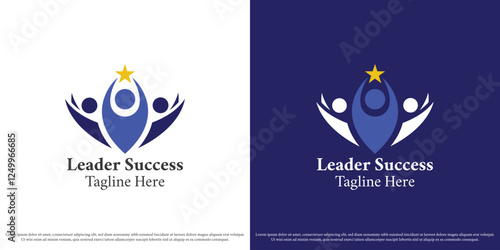 Company leader logo design illustration. Silhouette of corporate leader character job title career growth success boss supervisor manager business. Abstract minimal simple vector icon symbol.