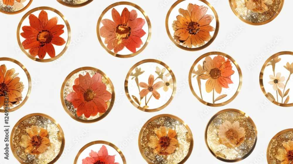 Delicate Floral Patterns Encased in Resin with Gold Accents Delicate Floral Patterns Encased in Resin with Gold Accents
