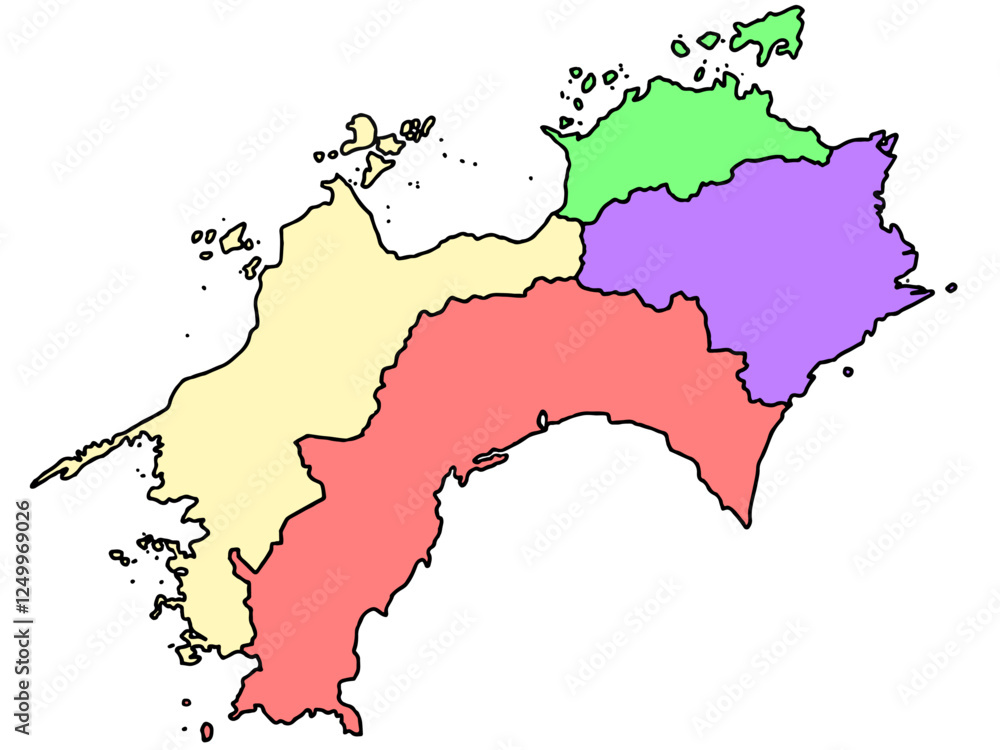 Obraz premium 少しゆるい四国地図 色分け 西日本