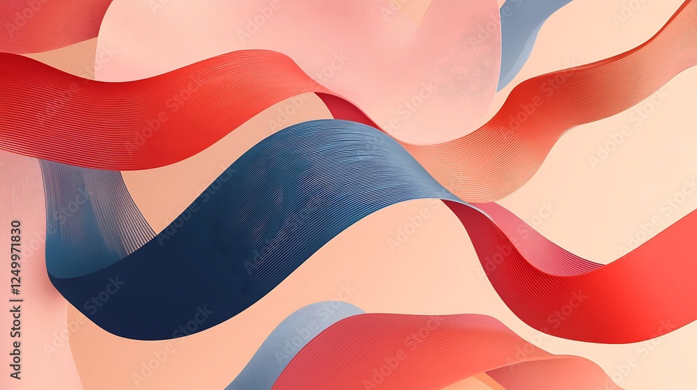Abstract Wavy Lines in Red Pink and Blue Hues Abstract Wavy Lines in Red Pink and Blue Hues