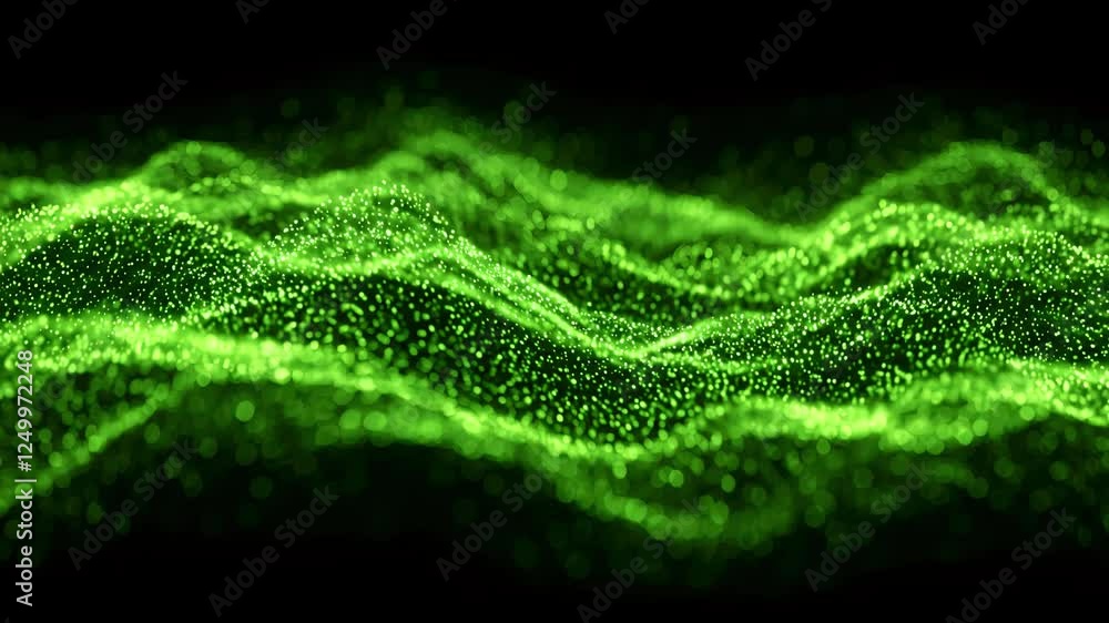 Green Particle Waves Abstract Energy Animation, Dynamic Black and Green Background, Wave-like Motion, Fluid Energy Flow, Digital Animation, Modern Motion Graphics with Abstract Energy Waves and Patter Green Particle Waves Abstract Energy Animation, Dynamic Black and Green Background, Wave-like Motion, Fluid Energy Flow, Digital Animation, Modern Motion Graphics with Abstract Energy Waves and Patter