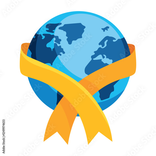 Globe with yellow ribbon illustration