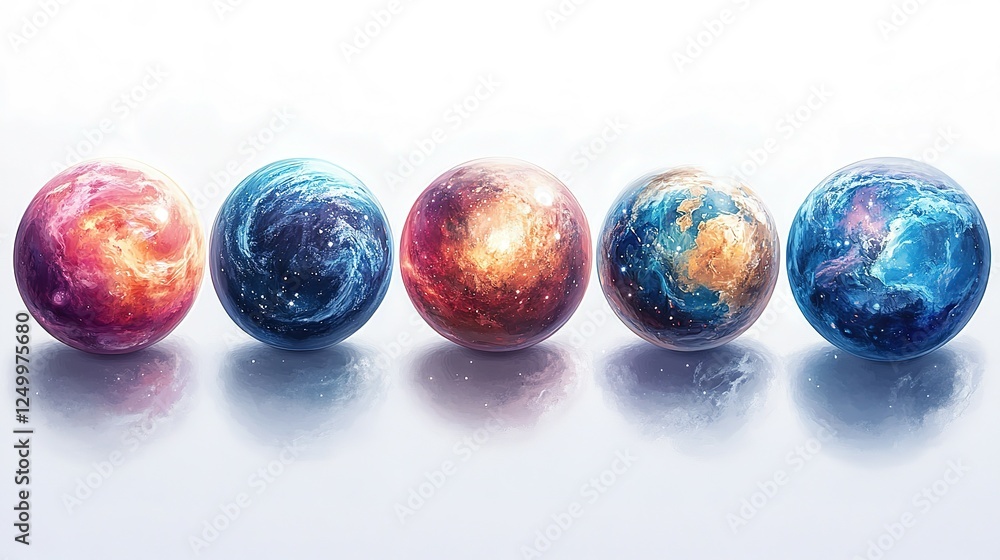 Five Celestial Spheres Aligned In A Row