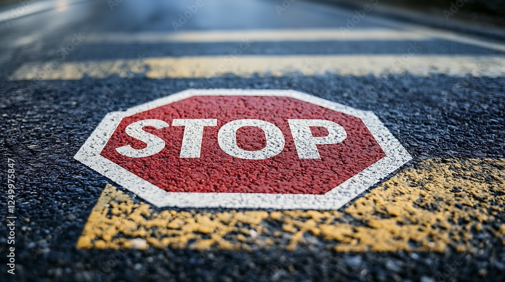 Obraz premium Stop Sign on Asphalt Road Surface