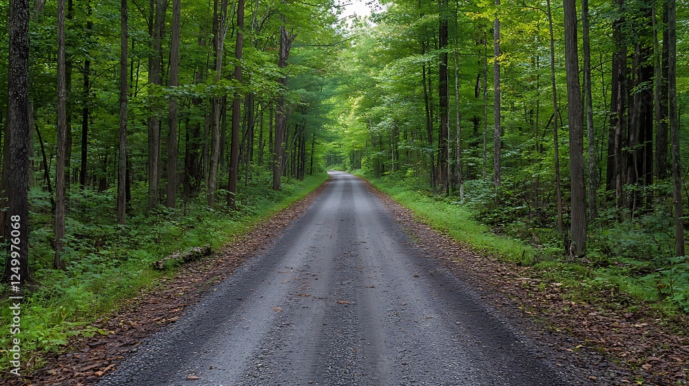 Fototapeta premium Serene Forest Road: A Tranquil Journey Through Lush Greenery