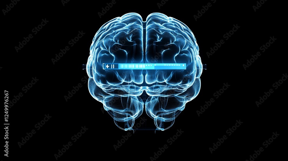 Human Brain with Loading Bar Animation, X-Ray effect, Science and Technology Concept Human Brain with Loading Bar Animation, X-Ray effect, Science and Technology Concept